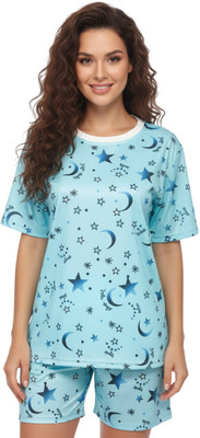 RioDebella Women Printed Blue Night Suit Set