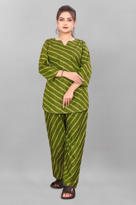 SARITA SAREES Women Printed Light Green Top & Pyjama Set