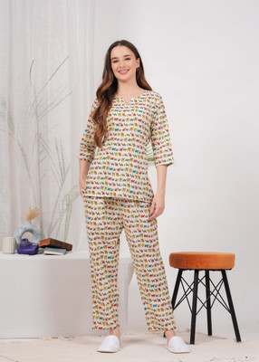 HouseOfCommon Women Printed Purple Top & Pyjama Set
