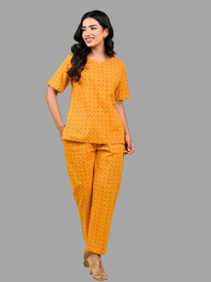 GORDHAN Women Printed Yellow Top & Pyjama Set