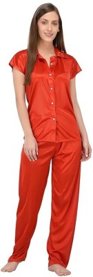 sww Women Self Design Multicolor, Red Night Suit Set