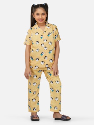Sand Dune Girls Printed Yellow Shirt & Pyjama set
