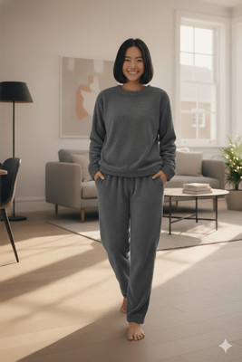 Belvik Women Solid Grey Top & Pyjama Set