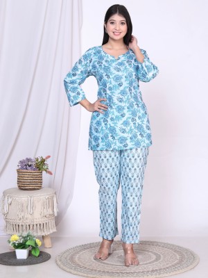 swadeshi fashion store Women Floral Print Blue Top & Pyjama Set