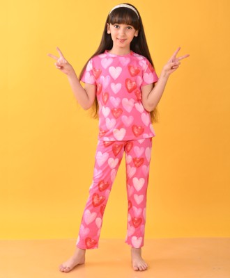 anthrilo Girls Printed Pink Top & Pyjama Set