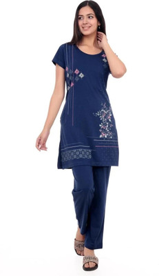 Clint Women Printed Blue Night Suit Set