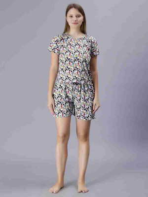 HouseOfCommon Women Printed Grey Night Suit Set