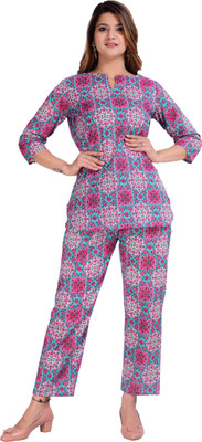 KAMAYRA Women Printed Multicolor Top & Pyjama Set