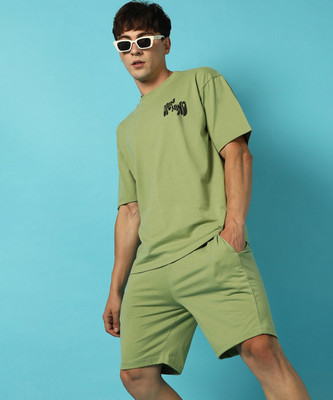 CAMPUS SUTRA Men Graphic Print Green Top & Shorts Set
