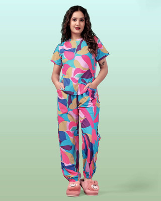 JK Creation Women Printed Pink Top & Pyjama Set