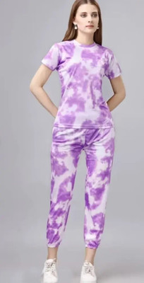 Tryviz Women Printed White, Purple Night Suit Set
