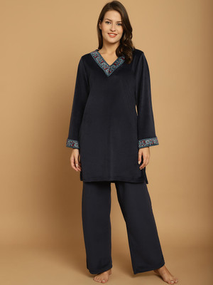 Secret Wish Women Solid Dark Blue Top & Pyjama Set