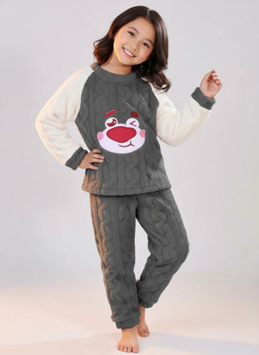 Lugo Boys & Girls Solid White, Grey Night Suit Set