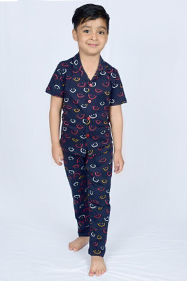3BROS Boys Printed Blue Night Suit Set