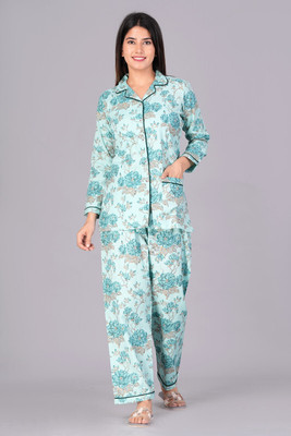ARCTEE Women Printed Light Green Shirt & Pyjama set