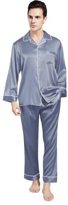 Bella Babe by SK Men Solid Light Blue Night Suit Set