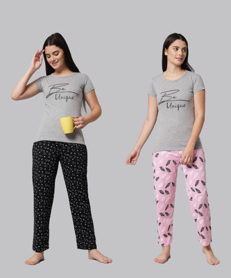 Fit N Fame Women Printed Multicolor Top & Pyjama Set