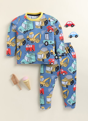 Lazy Shark Boys Printed Blue Night Suit Set