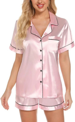 Vd hub Women Solid Pink Night Suit Set