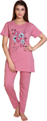 American Pie Women Printed Pink Top & Pyjama Set