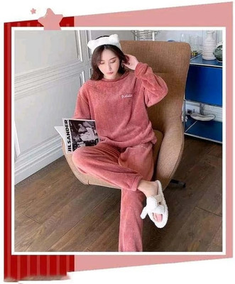 tiba Women Solid Pink Night Suit Set