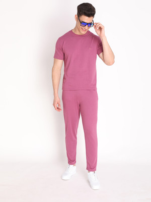 CHKOKKO Men Solid Purple Top & Pyjama Set