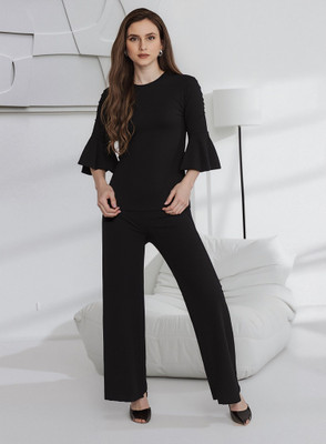 AA-HA! Women Solid Black Night Suit Set