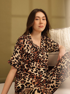 ETC Women Printed Beige Night Suit Set