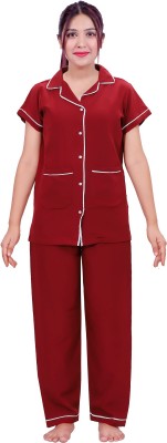 Aarav Boss Women Self Design Maroon Night Suit Set