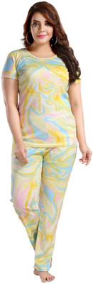 Qunity Women Printed Yellow Night Suit Set