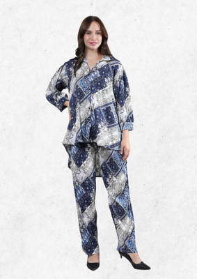 METRONAUT Women Printed Blue Night Suit Set