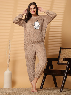 TrendVerse Women Solid Brown Night Suit Set
