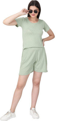 Lavanya Collections Women Self Design Light Green Top & Shorts Set