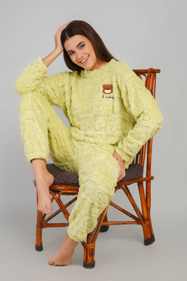 Lugo Women Self Design Light Green Night Suit Set