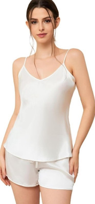 MARDIA Women Solid White Night Suit Set