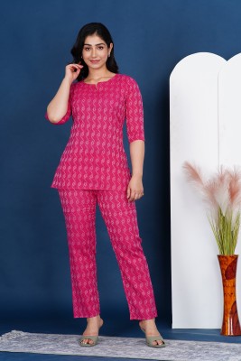 AYUSH TEXTILES Women Printed Orange Top & Pyjama Set