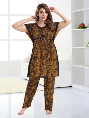 G4Girl Women Printed Gold Night Suit Set