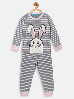 Yk Girls Printed Grey Night Suit Set