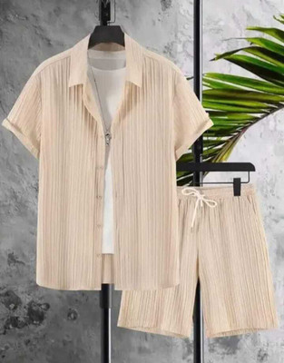 SADBHAVNAFABRIC Men Self Design Beige Night Suit Set