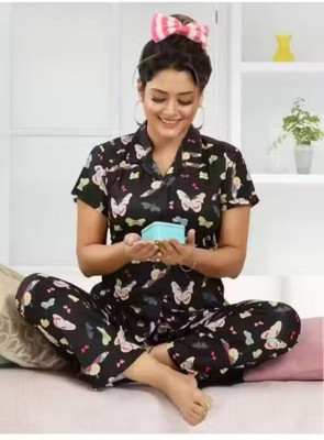 NityaFashion Women Polka Print Black Shirt & Pyjama set
