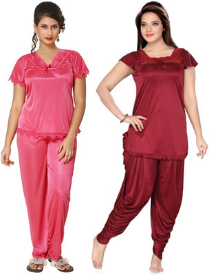 ROWENA Women Solid Multicolor Top & Pyjama Set