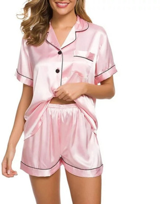 Vd hub Women Solid Pink Night Suit Set