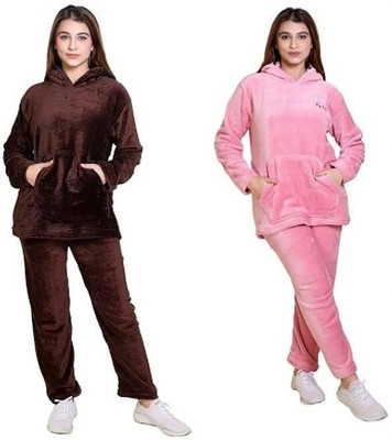 US Trendz Women Solid Brown, Pink Night Suit Set