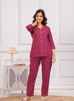 Sheknows Women Printed Maroon Shirt & Pyjama set