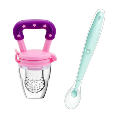 Millionminds 1pcs Baby Feeding Spoons & Teether for Kids Fruit Food Feeder (Combo Pack of 2)  - 100% Silicone Tip, BPA Free material with Food Grade Silicone tip(Multicolor1)