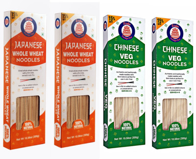 GrainShakti JAPANESE WHOLE WHEAT NOODLES - 2 PACK CHINESE VEG NOODLES - 2 PACK (VEG COMBO) Instant Noodles Vegetarian(4 x 0.3 kg)
