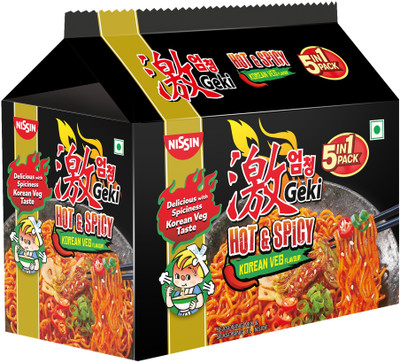 Geki Hot & Spicy Korean Veg Flavoured Ramen Instant Noodles Vegetarian(5 x 80 g)