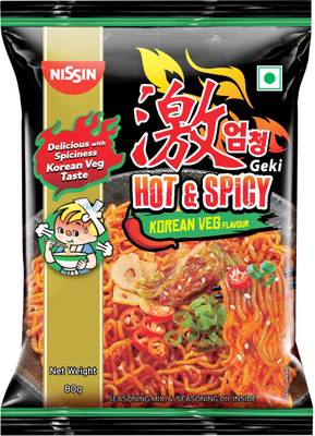 Nissin Geki Hot & Spicy Korean Veg Flavour Instant Noodles Vegetarian
