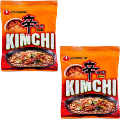 Nongshim Shim Ramyun Kimchi 120gm Pack of 2 Instant Noodles Vegetarian(2 x 120 g)