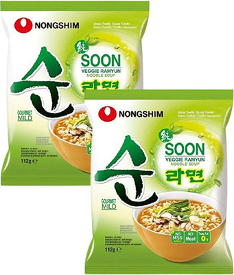 Nongshim Soon Veggie Ramyun Noodles Soup 112gm Pack of 2 Instant Noodles Vegetarian(2 x 112 g)